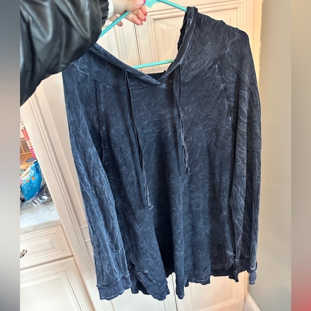 M Rena Blue French Terry Hoodie Size L